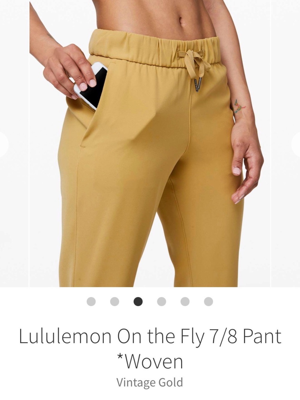 lululemon athletica On the Fly 7/8 Woven Pant in Vintage Gold